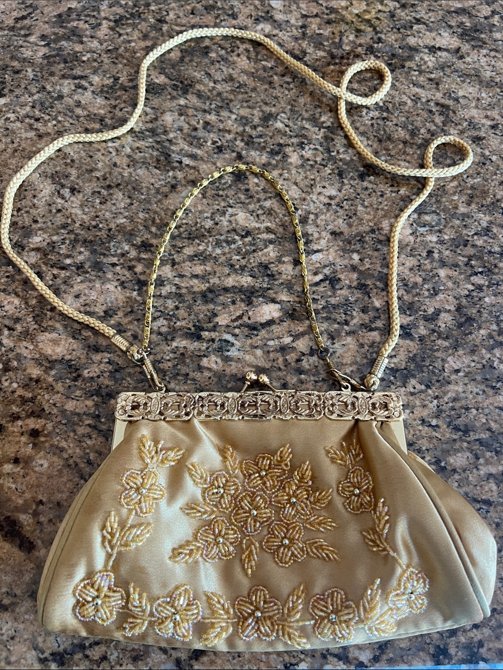 Gold Beaded Floral Evening Clutch